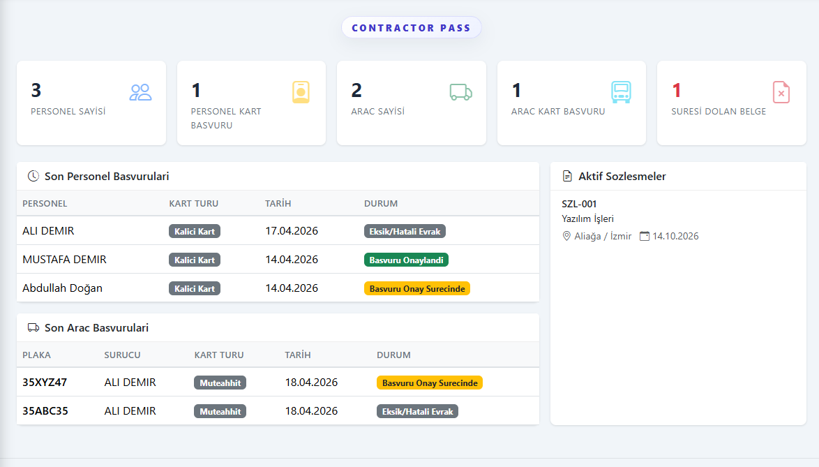 ContractorPass uygulama ekranı