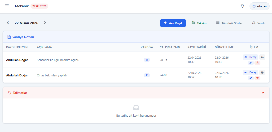 ShiftLog uygulama ekranı
